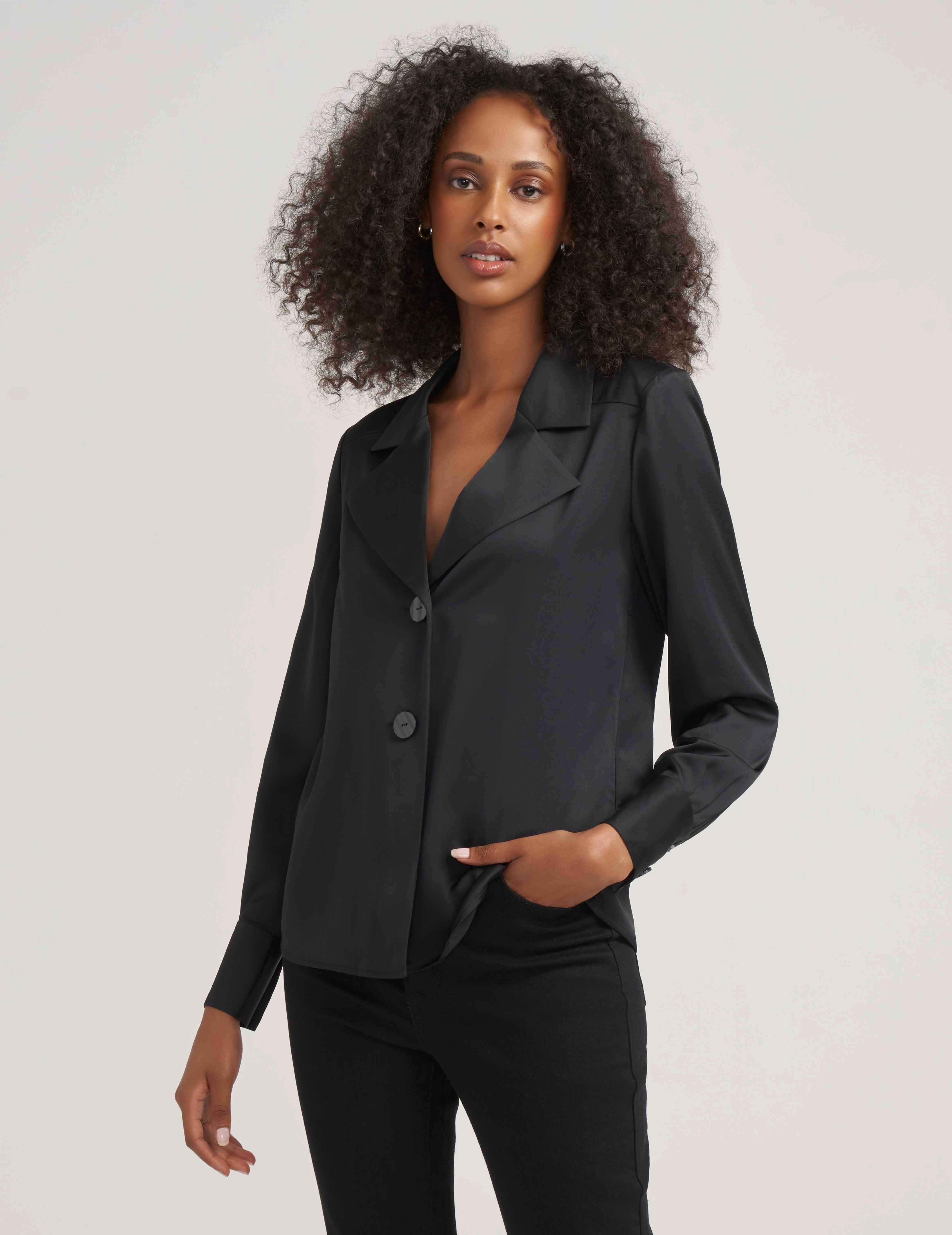 Two Button Notch Collar Oversized Blouse- Sale