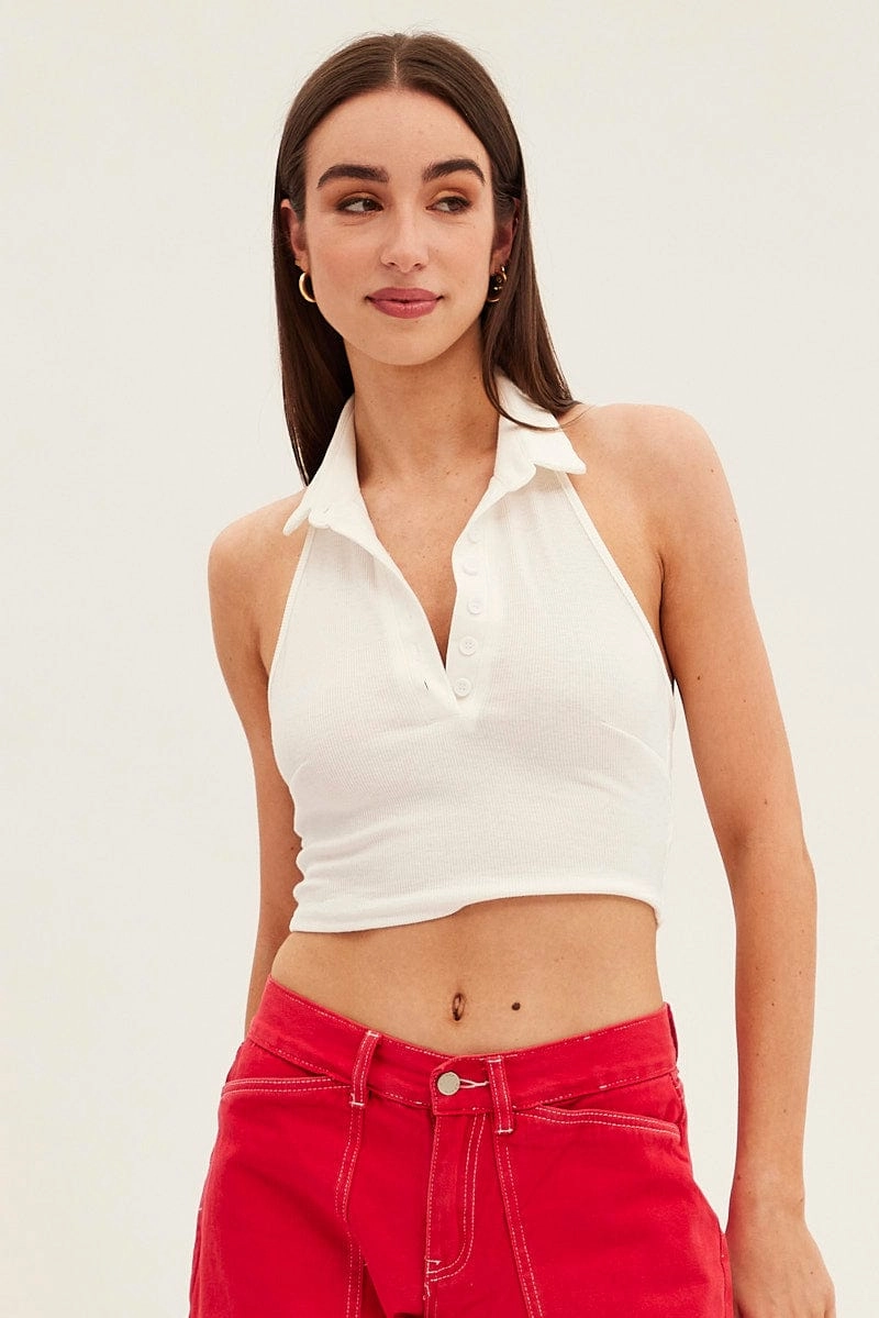 White Backless Crop Top