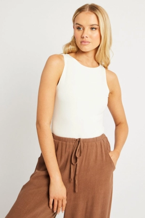White Bodysuit Boat Neck Modal