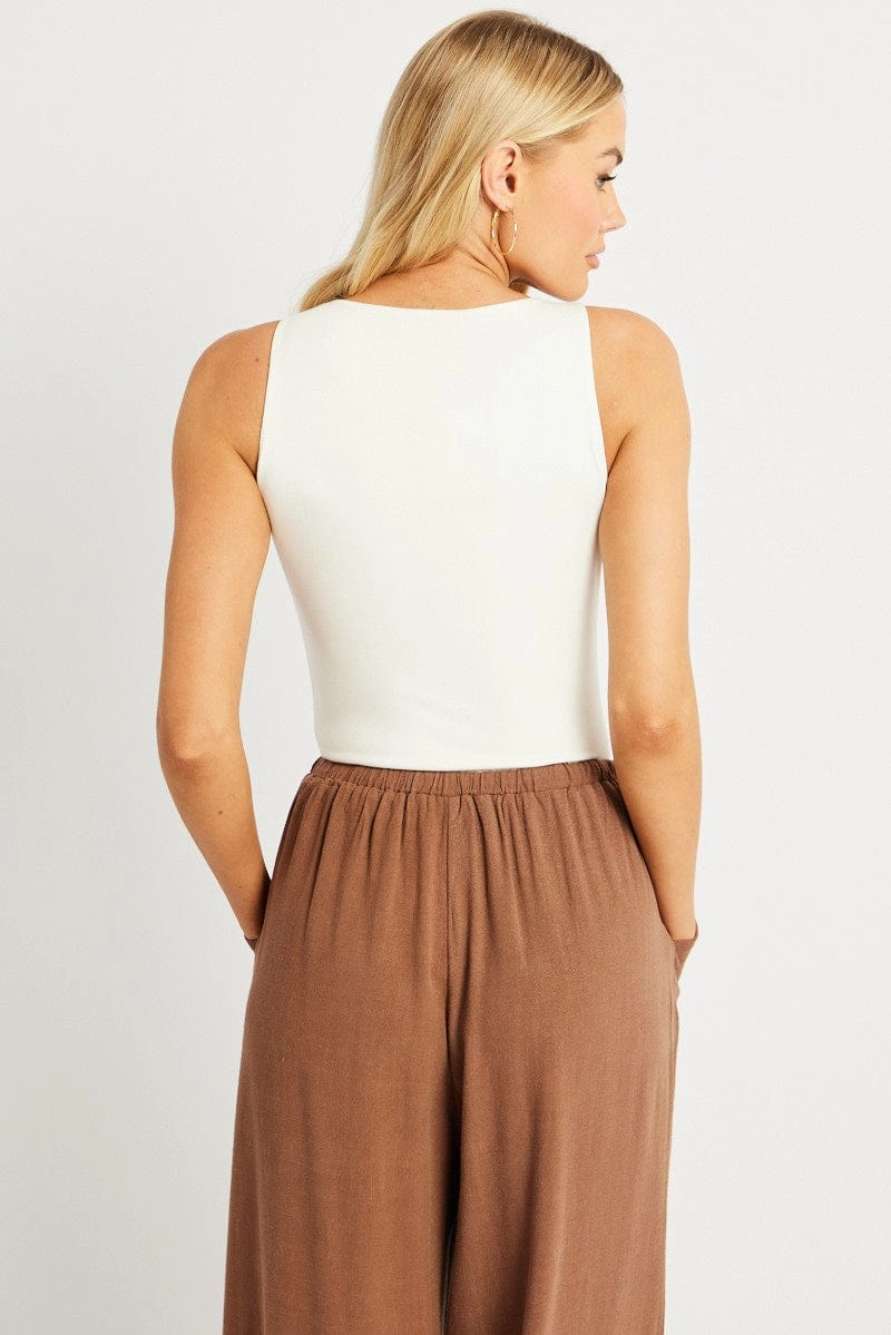 White Bodysuit Boat Neck Modal