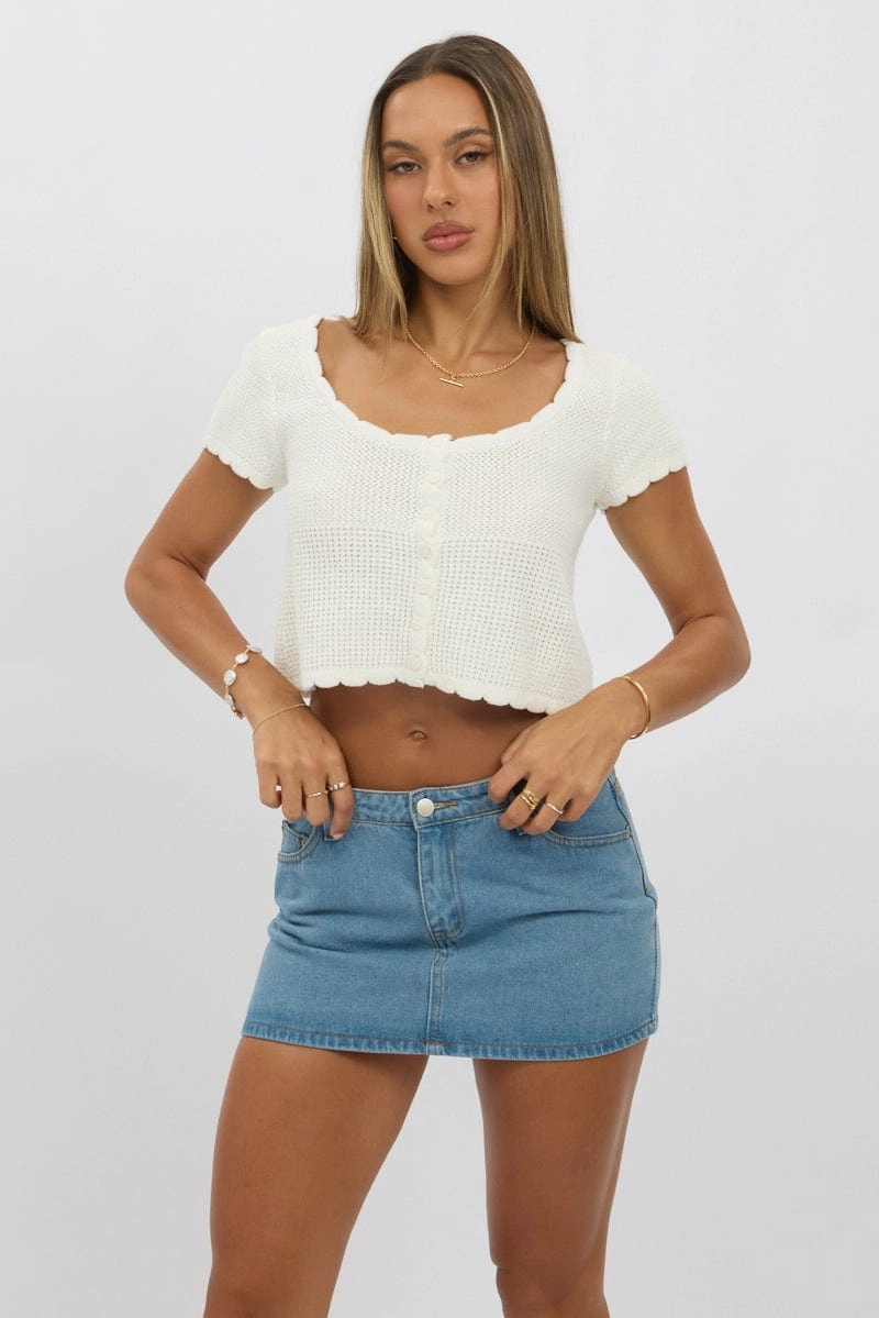 White Crochet Knit Cardigan Short Sleeve