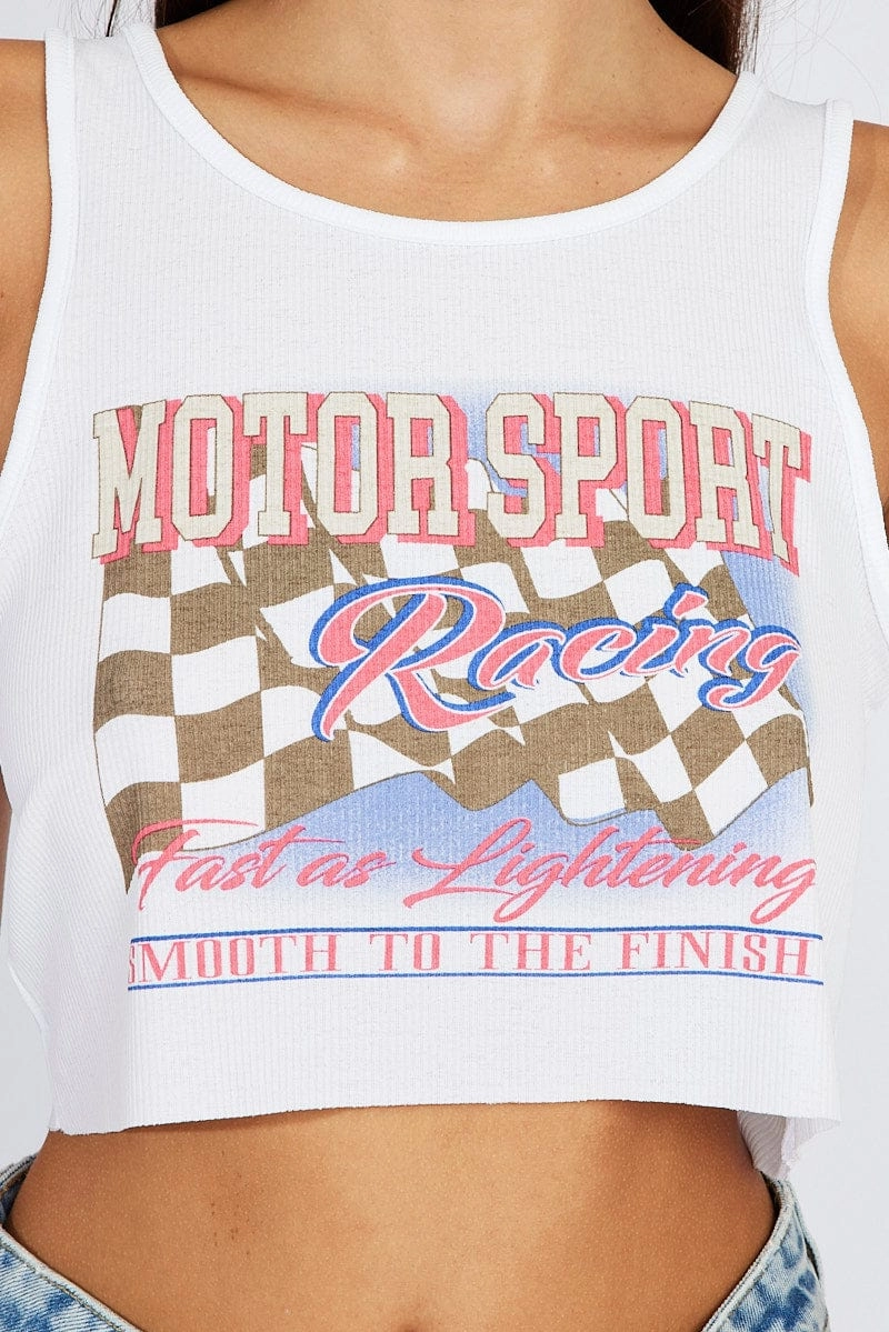 White Graphic Tank Sleeveless