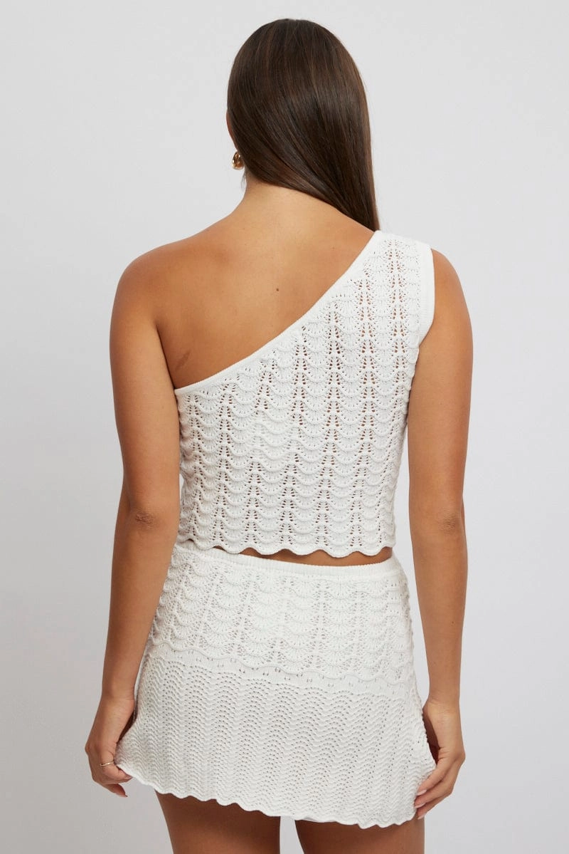 White Knit Top One Shoulder