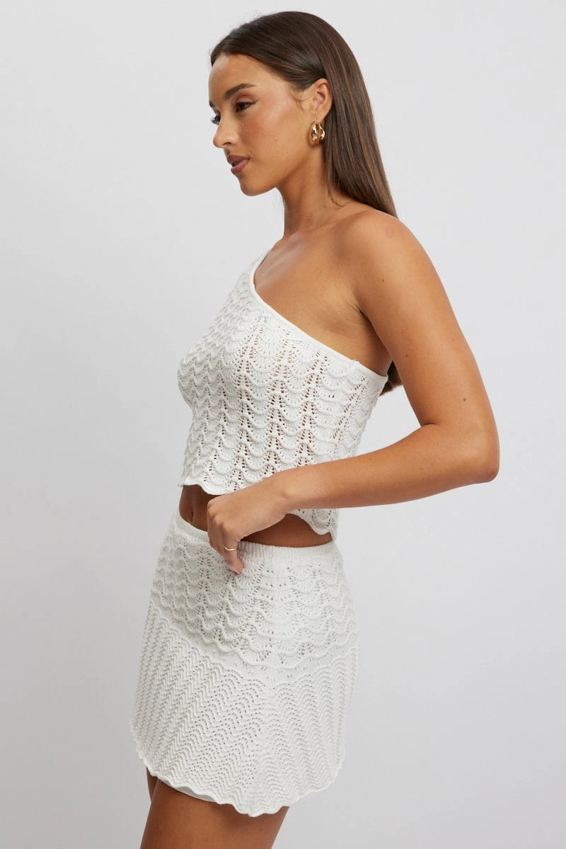 White Knit Top One Shoulder