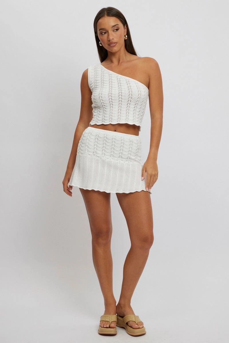 White Knit Top One Shoulder