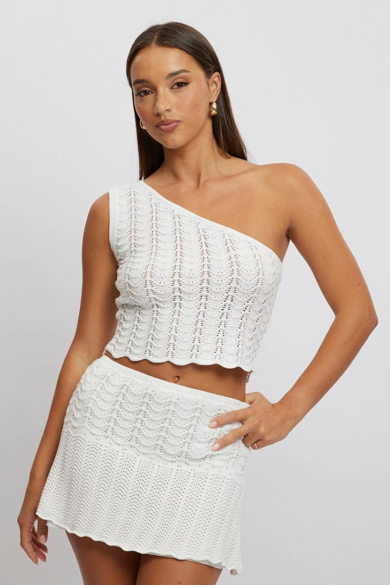 White Knit Top One Shoulder
