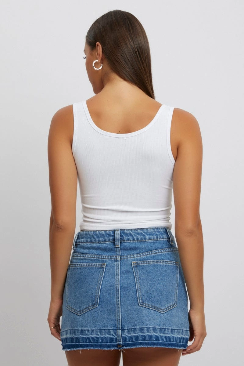 White Rib Tank Button Front