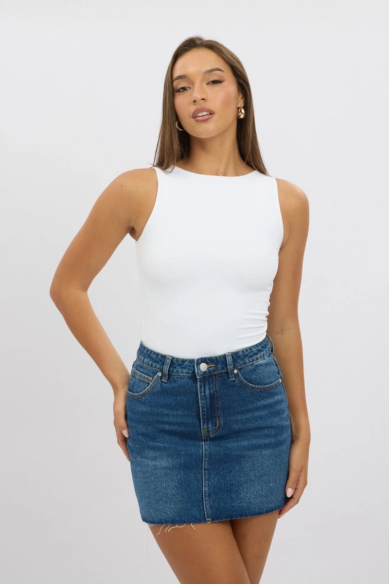 White Tank Top Sleeveles Boat Neck Supersoft