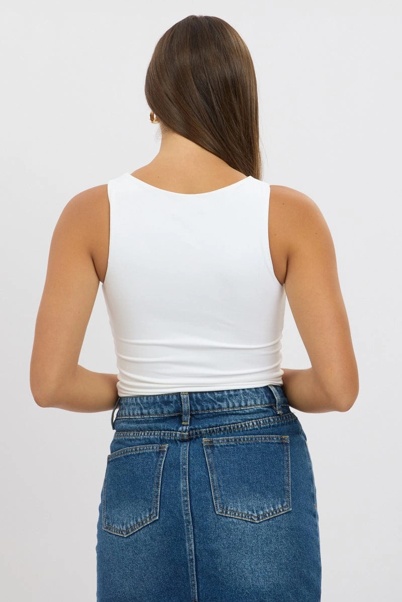 White Tank Top Sleeveles Boat Neck Supersoft