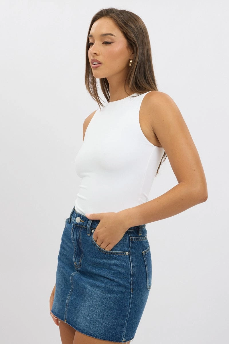 White Tank Top Sleeveles Boat Neck Supersoft