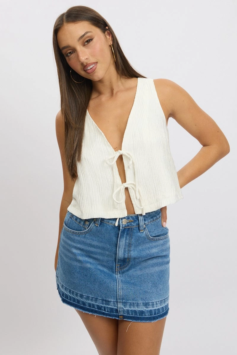 White Tie Front Top Sleeveless