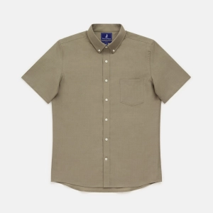 Wool Linen Short Sleeve Button-Down Shirt