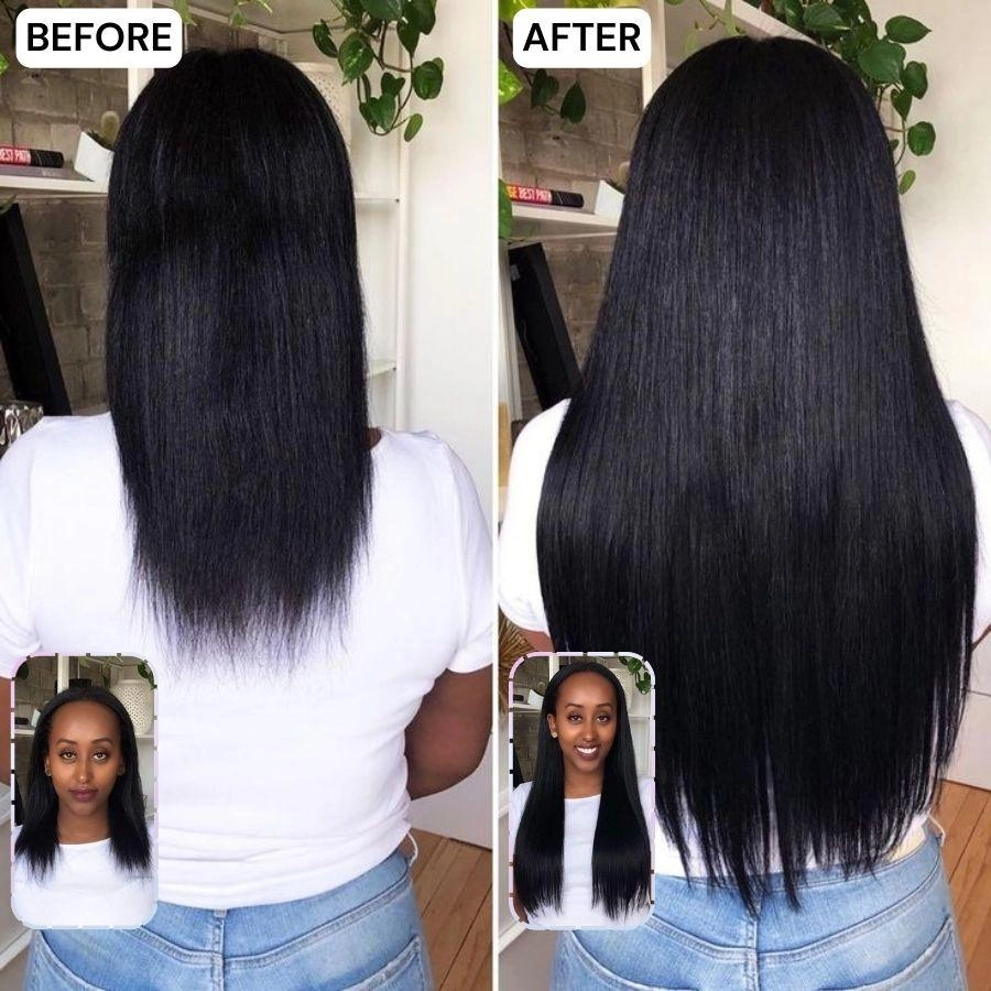 WOWANGEL Straight Classic Lace Weft Clip Ins Hair Extensions | USA Overnight Shipping
