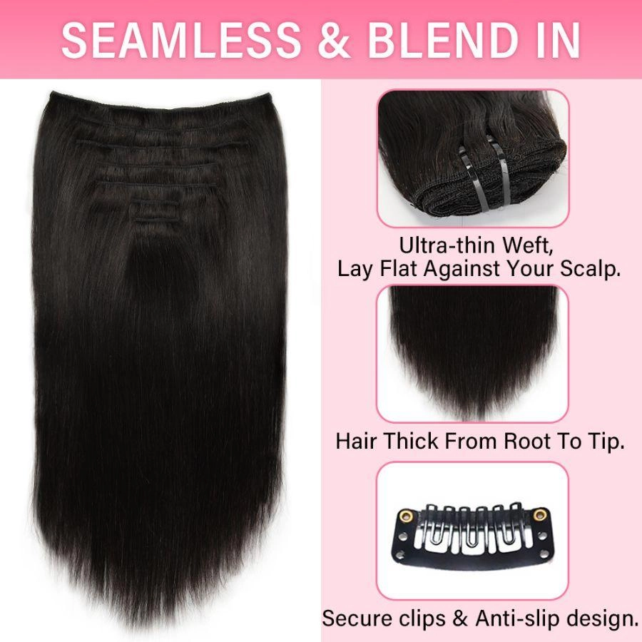 WOWANGEL Straight Classic Lace Weft Clip Ins Hair Extensions | USA Overnight Shipping
