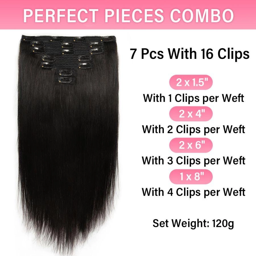 WOWANGEL Straight Classic Lace Weft Clip Ins Hair Extensions | USA Overnight Shipping