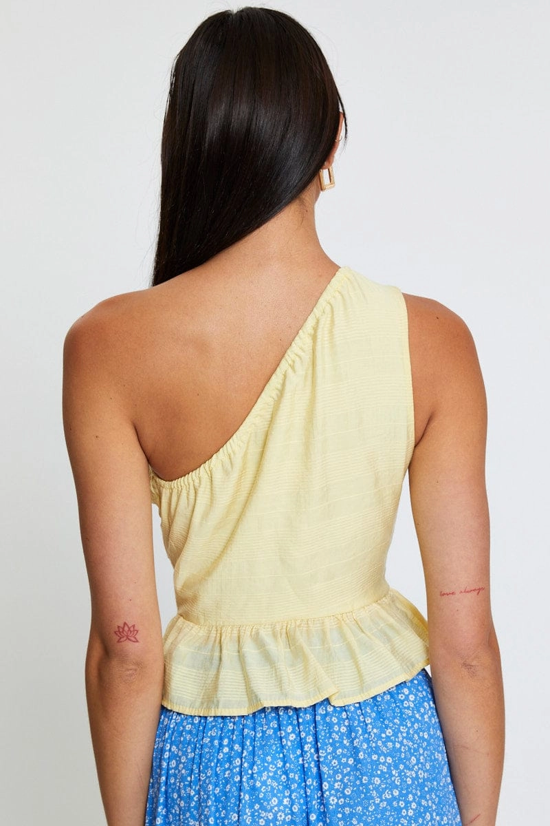 Yellow Peplum Top One Shoulder