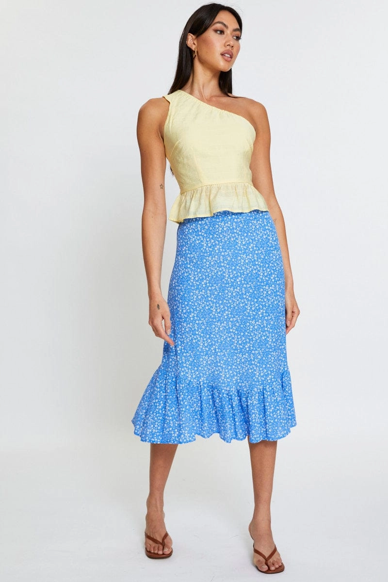 Yellow Peplum Top One Shoulder