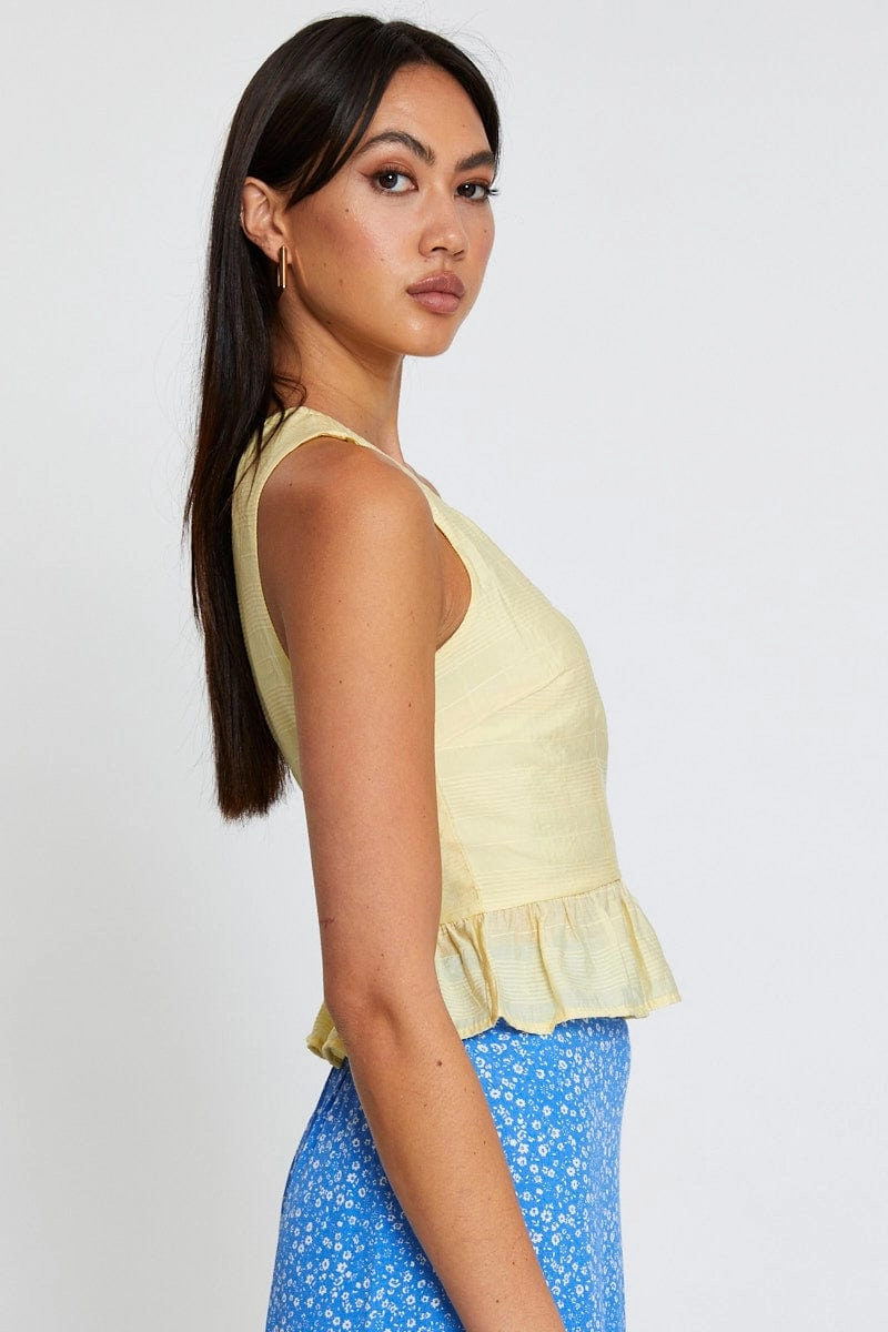 Yellow Peplum Top One Shoulder